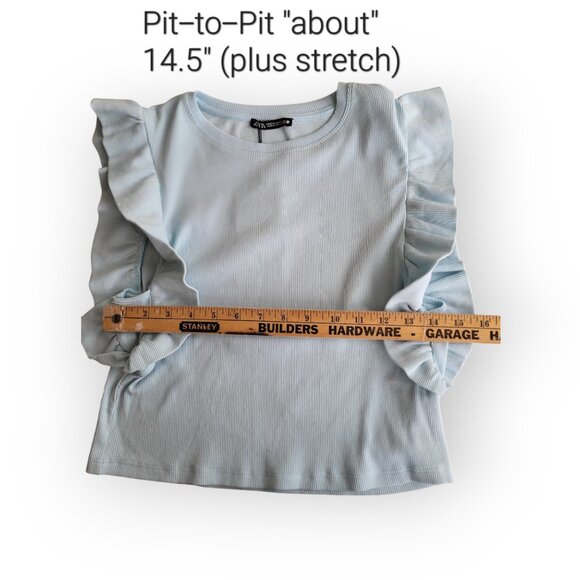 Zara sleeveless baby blue ruffled-sleeve Spring top size M NWT Sabrina Carpenter - Picture 8 of 13